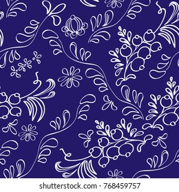Vector folk background on wood texture. Russian style. Painting. Ethnic. Gzel.