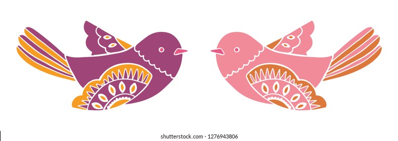 Vector folk bird illustration isolated on white background