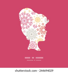 Vector folk floral circles abstract girl portrait silhouette pattern frame