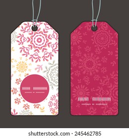 Vector folk floral circles abstract vertical round frame pattern tags set