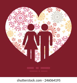 Vector folk floral circles abstract couple in love silhouettes frame pattern invitation greeting card template