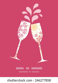 Vector folk floral circles abstract toasting wine glasses silhouettes pattern frame