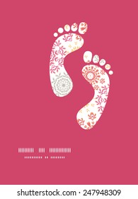 Vector folk floral circles abstract footprints silhouettes pattern frame