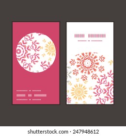 Vector folk floral circles abstract vertical round frame pattern business cards set