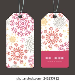 Vector folk floral circles abstract vertical stripe frame pattern tags set