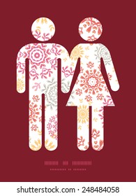 Vector folk floral circles abstract couple in love silhouettes frame pattern invitation greeting card template