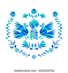 Vector folk Mexican Otomi Style embroidery Pattern