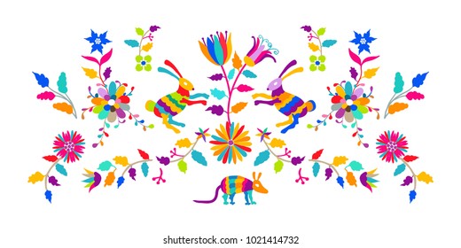 Vector folk Mexican Otomi Style embroidery Pattern