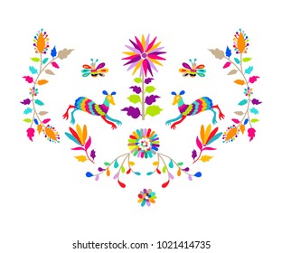 Vector folk Mexican Otomi Style embroidery Pattern