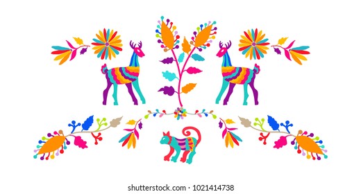 Vector folk Mexican Otomi Style embroidery Pattern