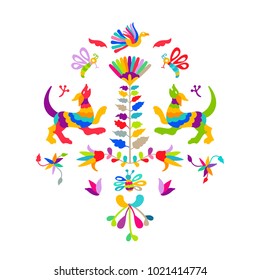 Vector folk Mexican Otomi Style embroidery Pattern