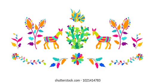 Vector folk Mexican Otomi Style embroidery Pattern