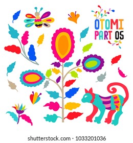 Vector folk Mexican Otomi Style embroidery Pattern set. Folk embroidery ornament elements.