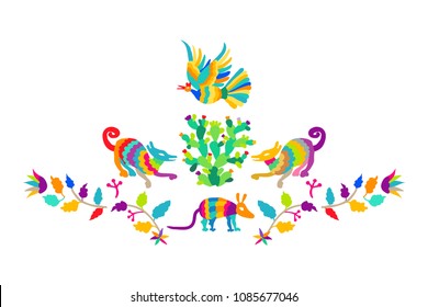 Vector folk Mexican Otomi Style embroidery Pattern set. Folk embroidery ornament