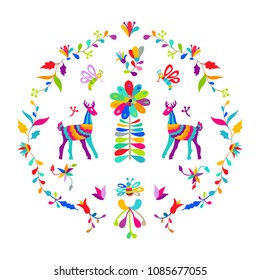 Vector folk Mexican Otomi Style embroidery Pattern set. Folk embroidery ornament