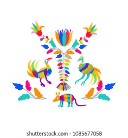 Vector folk Mexican Otomi Style embroidery Pattern set. Folk embroidery ornament