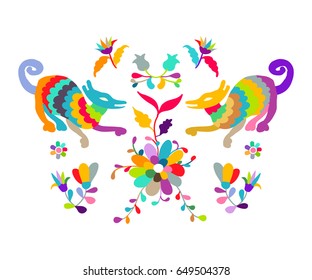 Vector folk Mexican Otomi Style embroidery Pattern