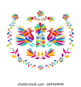 Vector Folk Mexican Otomi Style Embroidery Pattern