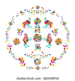 Vector folk Mexican Otomi Style embroidery Pattern