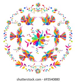 Vector folk Mexican Otomi Style embroidery Pattern