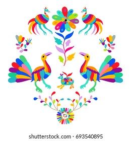 Vector folk Mexican Otomi Style embroidery Pattern