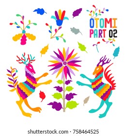 Vector folk Mexican Otomi Style embroidery Pattern set. Folk embroidery ornament elements.