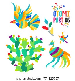 Vector folk Mexican Otomi Style embroidery Pattern set. Folk embroidery ornament elements.