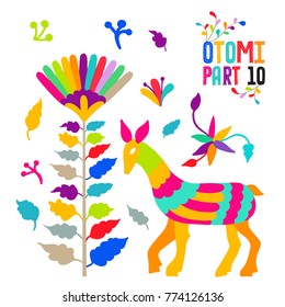 Vector folk Mexican Otomi Style embroidery Pattern set. Folk embroidery ornament elements.