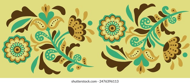 Vector folk  pattern,  Ukrainian Kosiv painted ceramics folk art design, retro floral background. Retro, traditional floral ornament inspired by Ukrainian Kosiv painted ceramics