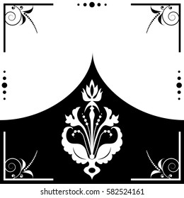 vector folk stylized floral frame in black and white color