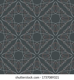 Vector folk tulips seamless pattern background. Elegant ornament pattern with hand drawn flower line art. Rhombus tessellating structure for fashion, interiors, invitations, wallpapers. 