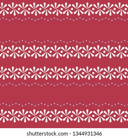 Vector Folklore Floral Border on Red Seamless Pattern Background. Perfect for fabric, wallpaper and scrapbooking projects.
