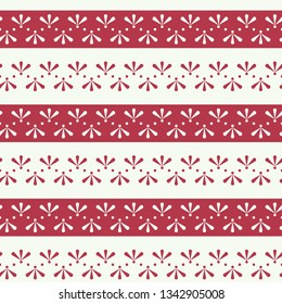 Vector Folklore Floral Stripes with Red Seamless Pattern Background.