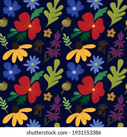 Vector folklore flower seamless pattern 