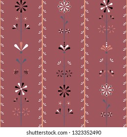 Vector Folklore Flowers in line with border seamless pattern background. Perfect for fabric, scrapbooking and wallpaper projects.