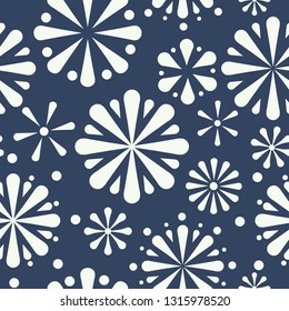 Vector Folklore Rosettes on Jeans Blue on purple seamless pattern background. Perfect for fabric, scrapbooking and wallpaper projects.