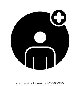 Vector follow, add user icon. Black, white background. Perfect for app and web interfaces, infographics, presentations, marketing, etc.

