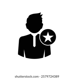 Vector Following Account Icon. Ideal Man. Avatar sign, Favorite man with star. User icon. Good man symbol. Best quality person icon