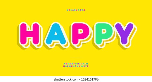 Vector font 3d bold colorful style modern typography for kids banner, game, infographic, decoration, t shirt, party poster, printing, animation, promotion, logotype, motion graphics, video. 10 eps