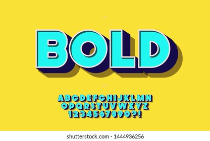 Vector font 3d bold style for decoration, banner, infographics, motion graphic, party poster, kids book, t shirt, flyer, printing on fabric, industrial. Cool typeface. Trendy alphabet. 10 eps