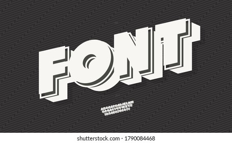 Vector font 3d bold style white color modern typography for poster, event decoration, motion, video, game, t shirt, book, banner. Cool typeface. Trendy alphabet. 10 eps