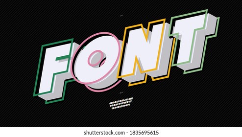 Vector font 3d bold style modern typography for poster, decoration, promotion, book, t shirt, sale banner, printing on fabric. Cool alphabet. Trendy typeface. 10 eps