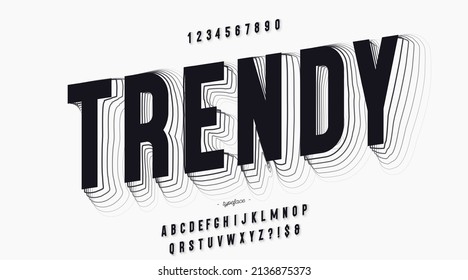 Vector font 3d style black color trendy typography for infographics, motion graphics, video, promotion, decoration, logotype, party poster, t shirt, book, animation, banner. 10 eps