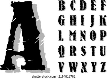 Vector font abstract stone with shadows. Latin alphabet from A to Z