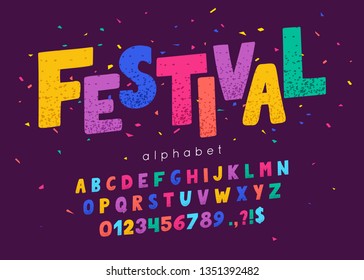 Vector font and alphabet. Abc, english letters and numbers. Festival - Shutterstock ID 1351392482