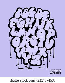 Vector font alphabet in graffiti bubble style. Street art design. Hand drawn lettering.