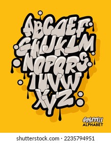 Vector font alphabet in graffiti comic style. Street art design. Hand drawn lettering.