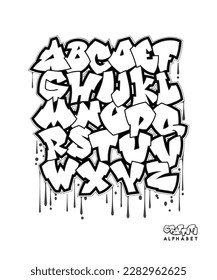 Vector font alphabet in graffiti comic style. Street art design. Hand drawn lettering.