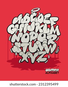 Vector font alphabet in graffiti comic style. Street art design. Hand drawn lettering.