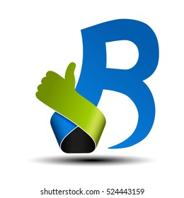 Vector font alphabet.  Letter B with best choice symbol. Hand gesture label.